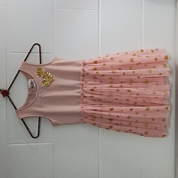 Jenna & Jessie 6X Pink Gold Hearts Sequins Soft Netted Skirt Knit Top Dress - Picture 10 of 10